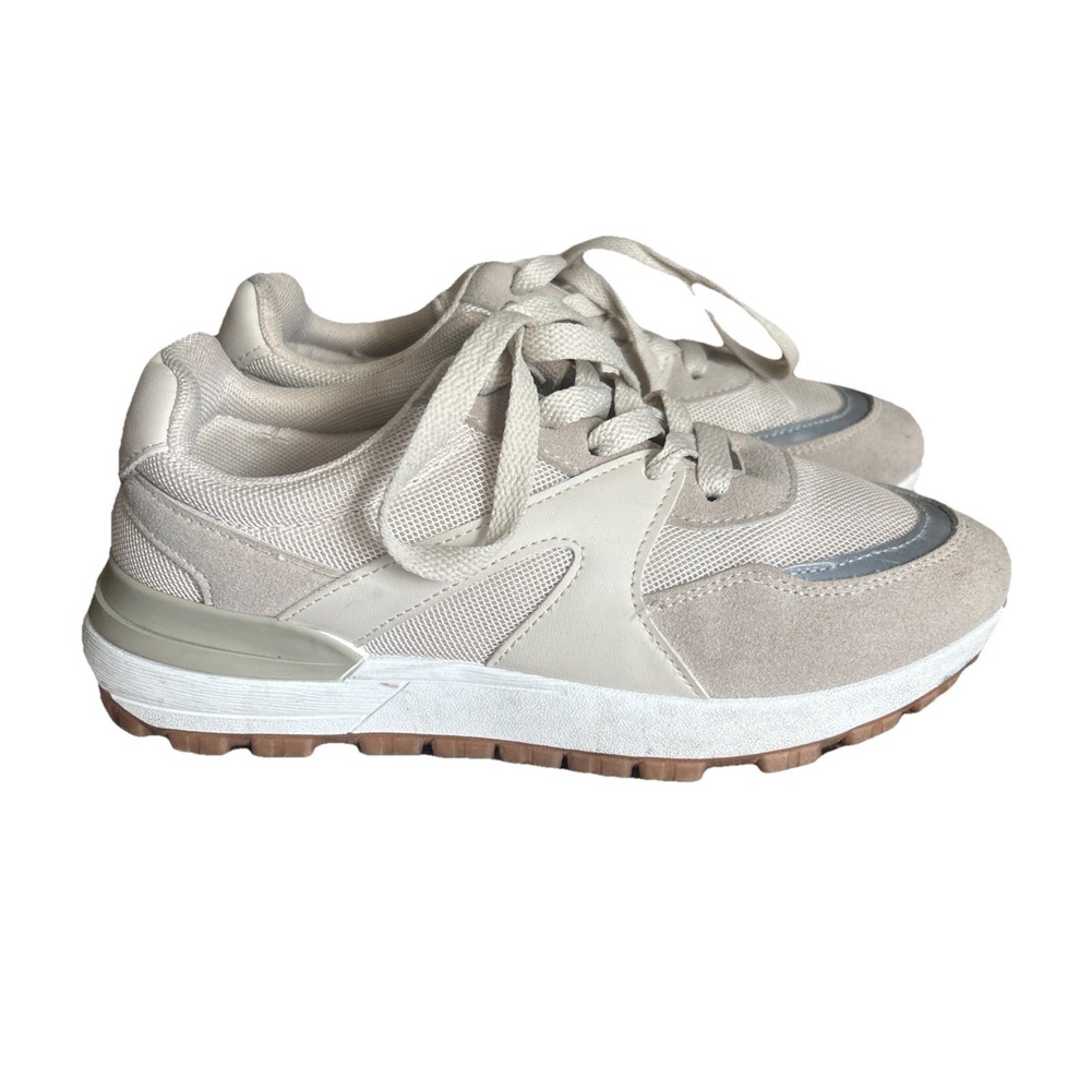 Rachel Zoe Sophie Beige Taupe Retro Mesh Lace Up Cushion Sneakers Size 7.5